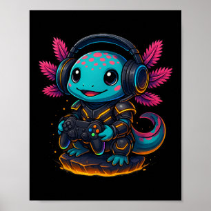 Poster Axolote Kawaii Jogando Video Games Ax Divertido de