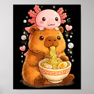 Poster Axolote Macarrão Anime Kawaii Engraçado e Capivara