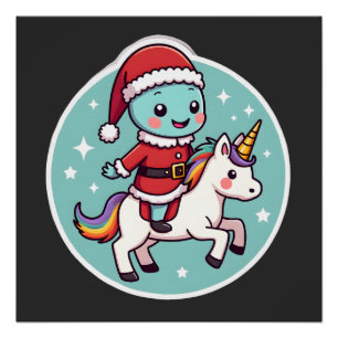 Póster Axolote Unicórnio Kawaii Natal Papai Noel Feliz Na