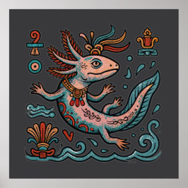 Poster Axolotl Asteca Xolotl pedra erodida tribal boho ar