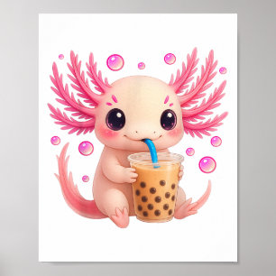 Poster Axolotl Bubble Boba Tea Anime Cute Kawaii Teen Gir