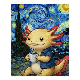 Póster Axolotl Coffee Starry Night Dream