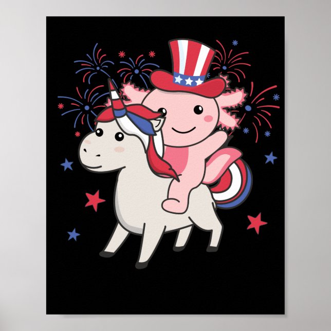 Poster Axolotl Com Unicórn Para Fogos De Artifício Em 4 D (Frente)