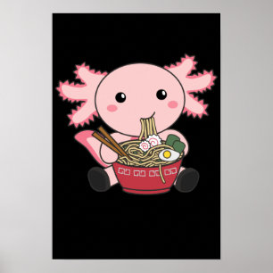 Poster Axolotl Comida Ramen Comida Japonês Kawaii Animai