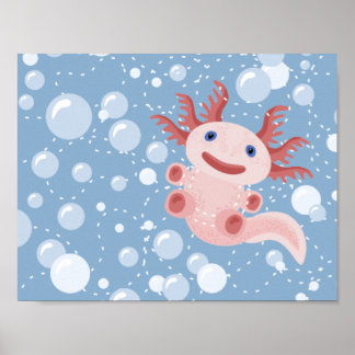 Póster Axolotl e o Design de vetor de bolhas