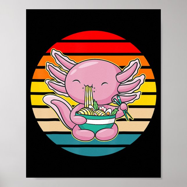 Poster Axolotl Eating Ramen Kawaii Anime Japonês Comida K (Frente)