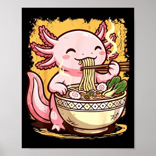 Poster Axolotl Eating Ramen Noodles  (Frente)