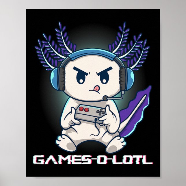 Poster Axolotl Jogando Jogos de Vídeo Console Gamesolotl  (Frente)