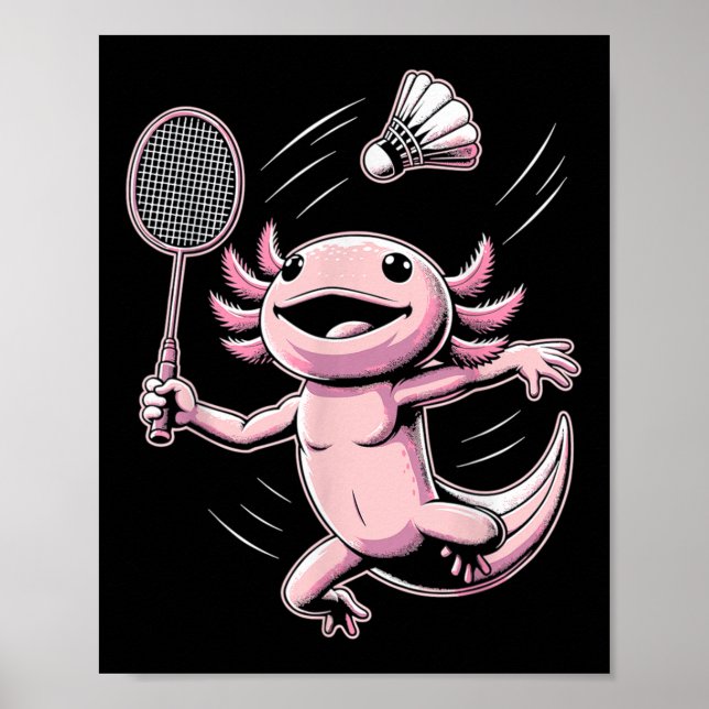 Poster Axolotl Playing Badminton Player Shuttle Sport  (Frente)