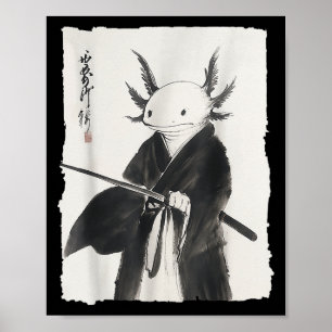 Poster Axolotl Samurai Janpanese Vintage Warrior Art Anim