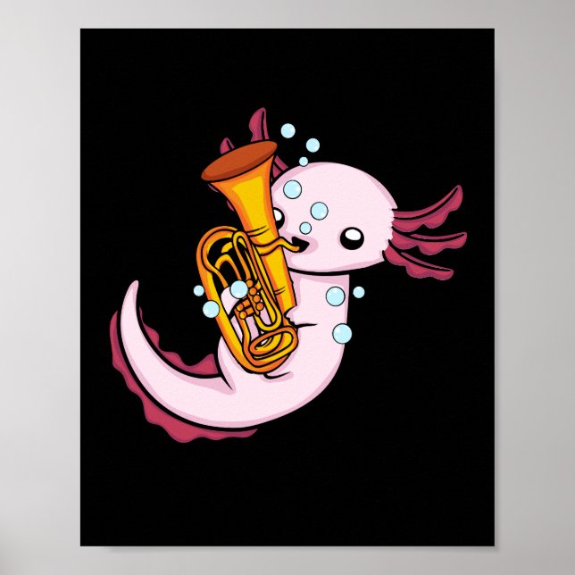 Poster Axolotl Tuba Player Cute Axlotl Music Kids Tuba (Frente)