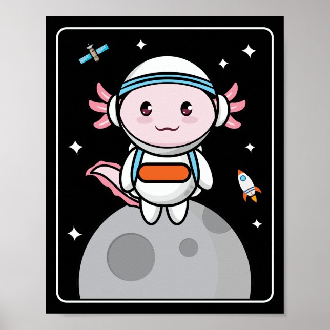 Poster Axolotls Axolotl Space Moon Kawaii (Frente)