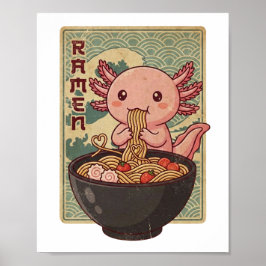Poster Axolotls Japoneses Anime Ramen Axolotl Preto Comen