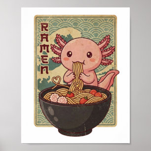 Poster Axolotls Japoneses Anime Ramen Axolotl Preto Comen