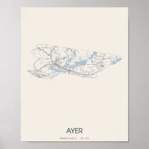 Poster Ayer, Cartaz do Mapa da Rua de Massachusetts – Est