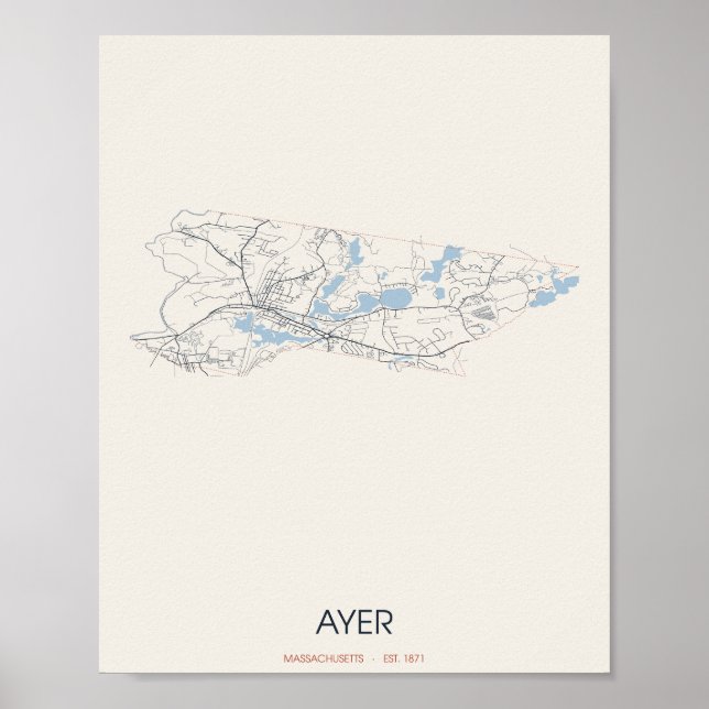 Poster Ayer, Cartaz do Mapa da Rua de Massachusetts – Est (Frente)