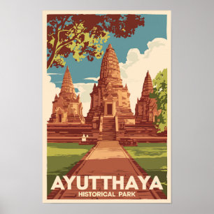 Poster Ayutthaya Historical Park Illustration Viagem Art