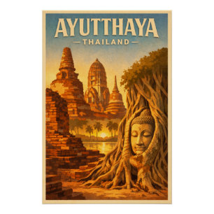 Póster Ayutthaya, Tailândia, em um retro atemporal