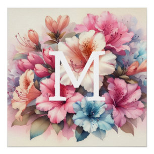 Póster Azaleas azuis azuis cor-de-rosa-d-água