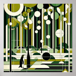 Poster Azeite Verde Creme Geométrico Pinguim-Retro