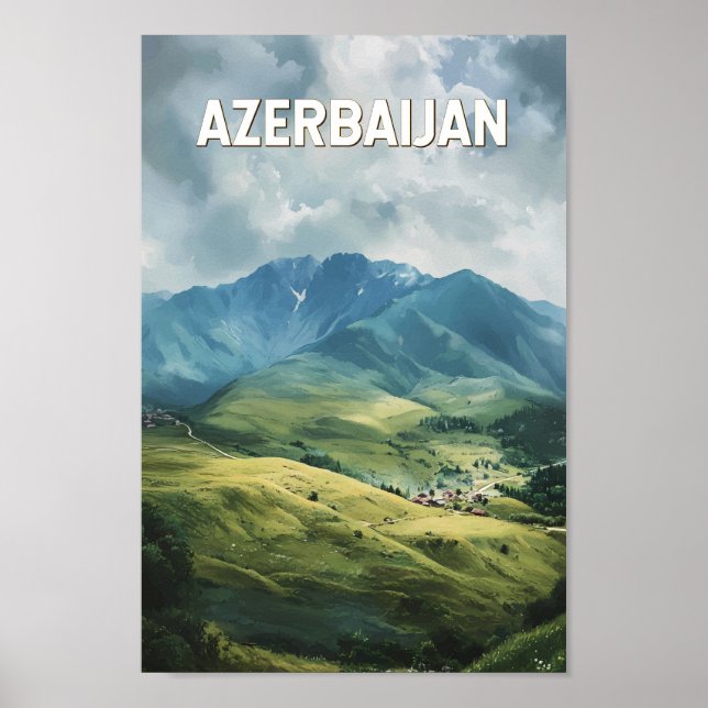 Poster Azerbaijão Illustração Viagem Art Vintage (Frente)
