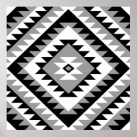 Aztec Diamond Motif Design Black White Cinza