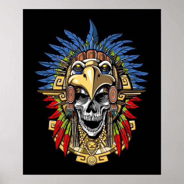 Poster Aztec Eagle Skull Native Indian Warrior Mask (Frente)