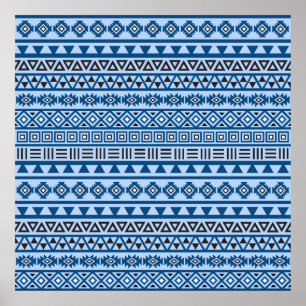 Póster Aztec Estilo Padrão Blues Preto e Branco