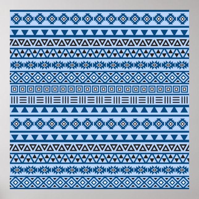 Póster Aztec Estilo Padrão Blues Preto e Branco (Frente)