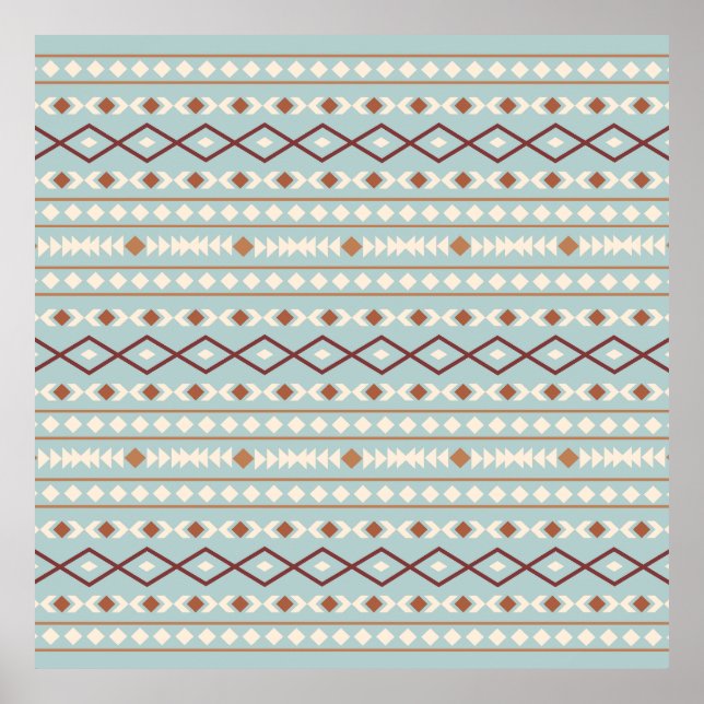 Poster Aztec Formas Padrão Rastreamento Creme Azul-Teal (Frente)