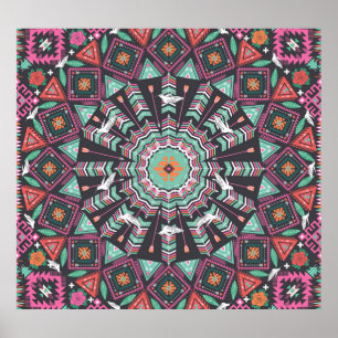 Poster Aztec Geométrico: Padrão Colorido do Círculo