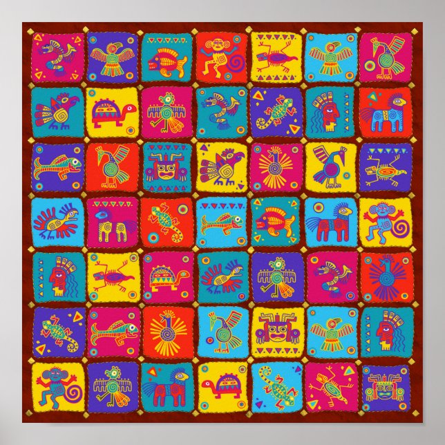 Poster Aztec mexicano Colorido 1 (Frente)