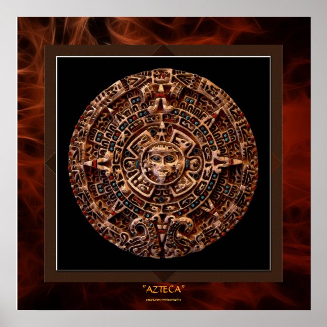 Póster AZTECA ~ Maia - Calendário Solar Asteca Arte Impre (Frente)