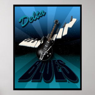 Póster Azuis guitarra do delta e teclado Starburst