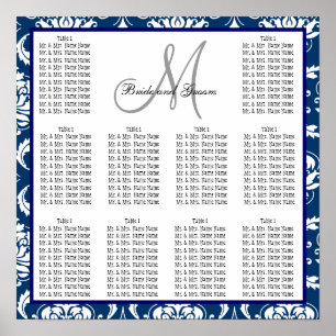 Poster Azuis marinhos do damasco da carta do assento do