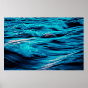 Poster azul abstrato das ondas de oceano