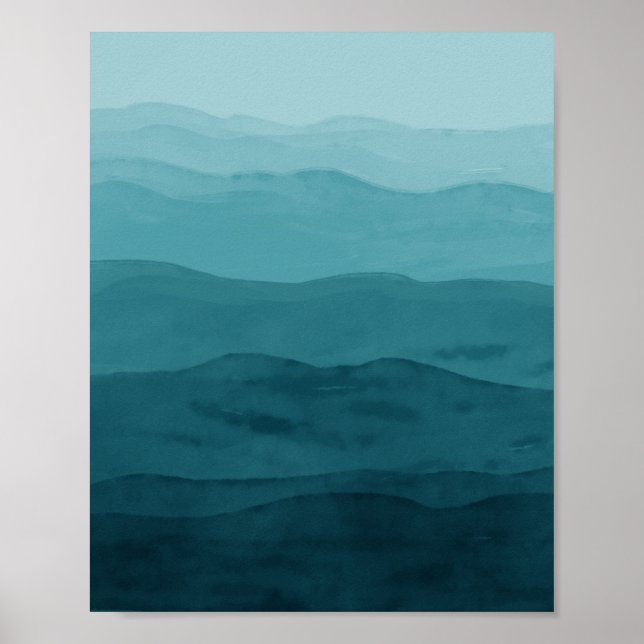 Poster Azul-abstrato do oceano de cor aquática simples (Frente)