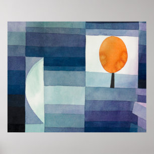 Poster Azul Abstrato Outono Paul Klee Aquarela