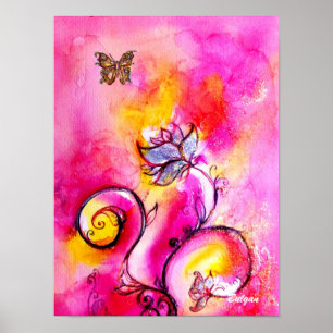 Póster Azul amarelo cor-de-rosa LUNÁTICO das FLORES & da