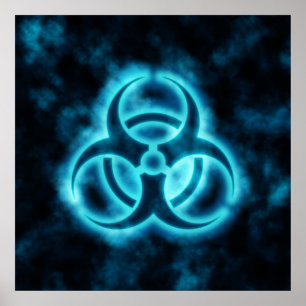 Poster Azul-Branco do símbolo do Biohazard do