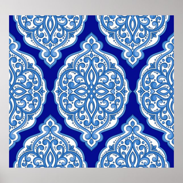 Poster Azul-branco-luxo, ornamento turco. (Frente)