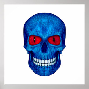 Poster Azul branco vermelho EUA Zombie Skull Colorida Pos