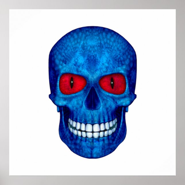 Poster Azul branco vermelho EUA Zombie Skull Colorida Pos (Frente)
