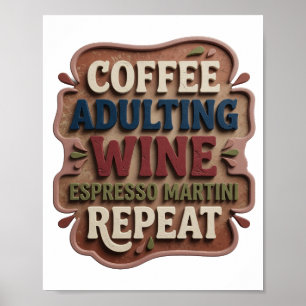 POSTER AZUL CAFÉ VIDA ADULTA VINHO ESPRESSO MARTINI REPIT