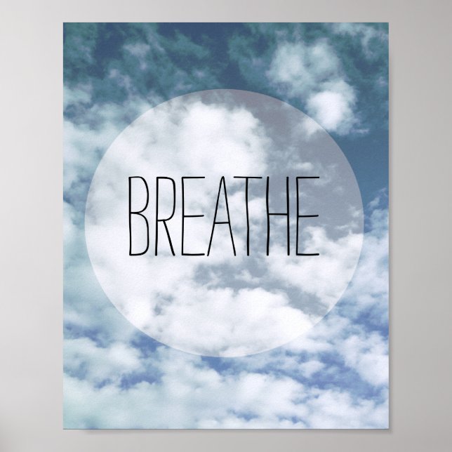 poster azul-céu foto-arte com texto respirando (Frente)