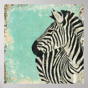 Poster azul da arte da zebra do vintage