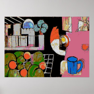 Póster Azul da caneca de café, estilo de Matisse