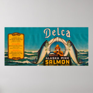 Póster Azul da etiqueta dos salmões da marca de Delca