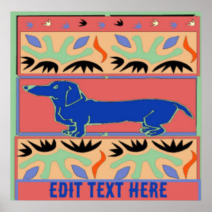 Poster Azul Dachshund Abstrato Fauvism