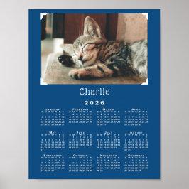 Poster Azul de Calendário 2026 - Foto e Nome de Pet Perso